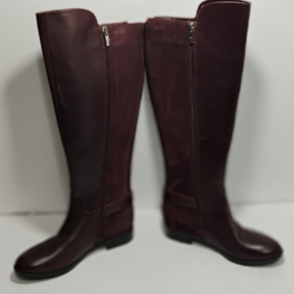 NWT Marc Fisher Womens 5M Suede Riding Boots Size 5M WIDE CALF Burgundy Zip - Picture 2 of 15